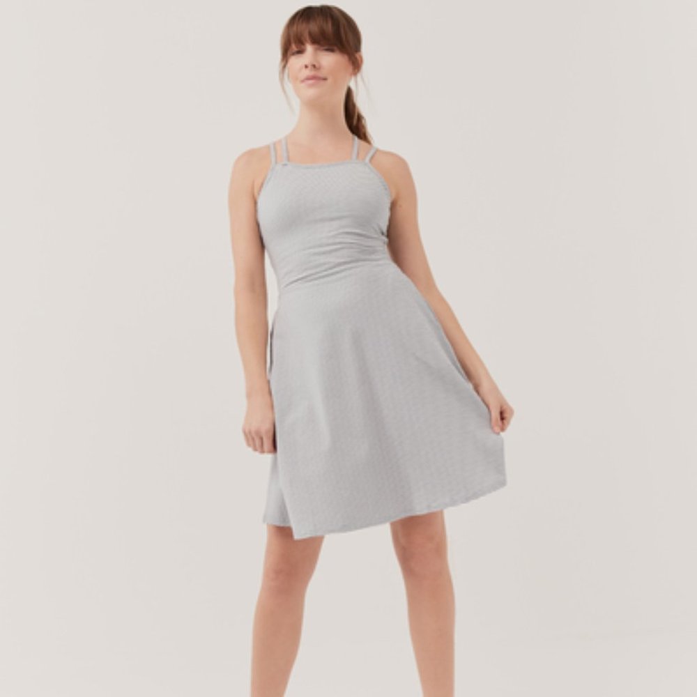 Pact NWT Strappy Grey And White Striped Women's Dress
